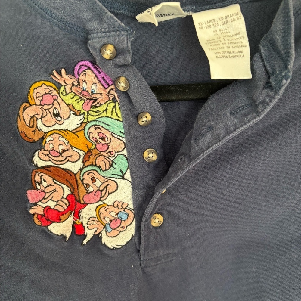 Disney Vintage 90’s Embroidered Seven Dwarves Snow White Navy Men’s XXL Shirt - Picture 2 of 7